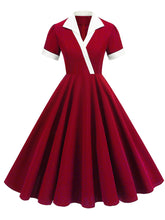 Load image into Gallery viewer, 1950S Wine Red V Neck Short Sleeve Vintage Dress