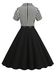 Beetlejuice Costume 1960S Short Sleeve Dress With Black and White Vertical Stripe