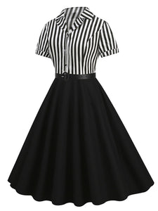 Beetlejuice Costume 1960S Short Sleeve Dress With Black and White Vertical Stripe