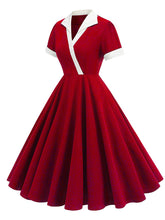 Load image into Gallery viewer, 1950S Wine Red V Neck Short Sleeve Vintage Dress