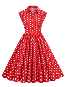 Pink Polka Dots Sleeveless 1950S Vintage Shirt Swing Dress