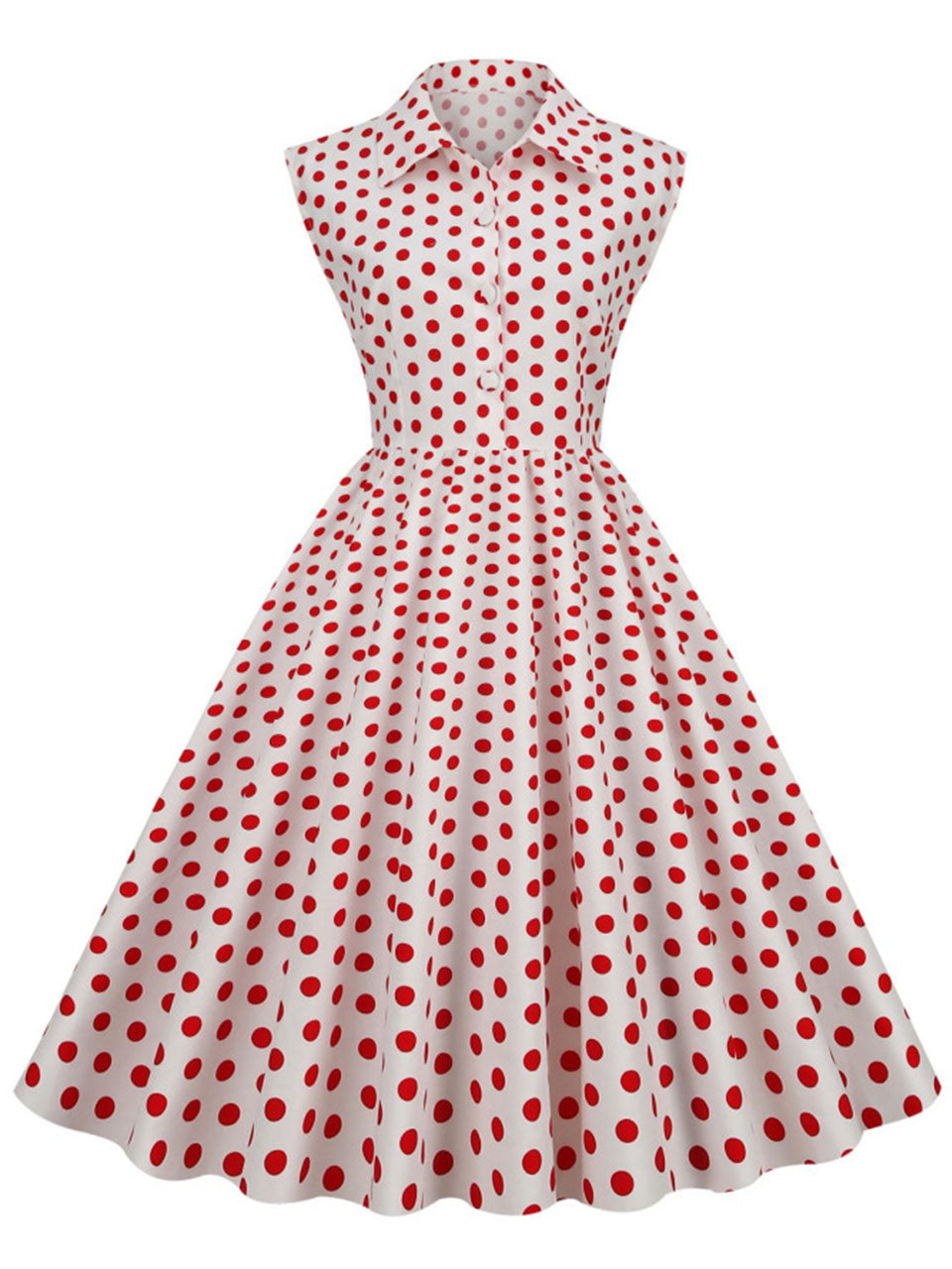 Pink Polka Dots Sleeveless 1950S Vintage Shirt Swing Dress