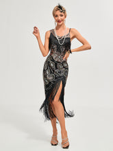 Load image into Gallery viewer, One-shoulder Strap Sequin Irregular Hem Tassel 1920S Gatsby Dress