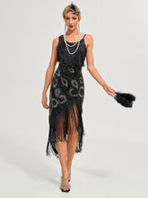 Load image into Gallery viewer, One-shoulder Strap Sequin Irregular Hem Tassel 1920S Gatsby Dress