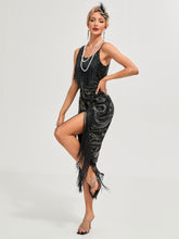 Load image into Gallery viewer, One-shoulder Strap Sequin Irregular Hem Tassel 1920S Gatsby Dress