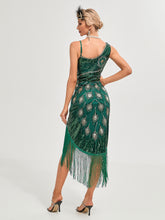 Load image into Gallery viewer, One-shoulder Strap Sequin Irregular Hem Tassel 1920S Gatsby Dress