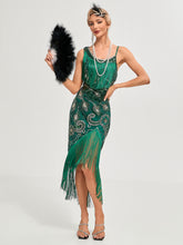 Load image into Gallery viewer, One-shoulder Strap Sequin Irregular Hem Tassel 1920S Gatsby Dress