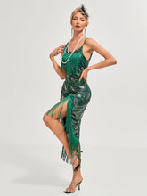 Load image into Gallery viewer, One-shoulder Strap Sequin Irregular Hem Tassel 1920S Gatsby Dress