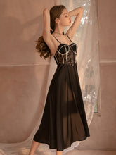 Load image into Gallery viewer, Women Chemise Black Spaghetti Strap Silk-like Lace Backless Lingerie