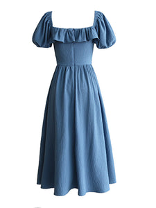 Vintage Blue Mid Century Ruffles Vintage 1950S Prairie Dress