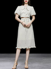 Load image into Gallery viewer, 2PS Tie Bow Cropped Polka Dot Top Apricot Ruffle A-Line Skirt Set