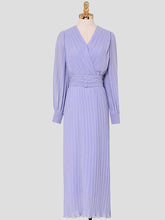 Load image into Gallery viewer, Purple Lantern Sleeve V Neck Chiffon Maxi Dress