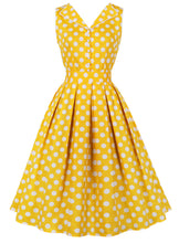 Load image into Gallery viewer, Yellow Polka Dots V Neck 1950S Vintage Belle Style Swing Dress