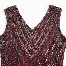 Load image into Gallery viewer, Wine Red 1920s V Neck Sequined Flapper Dress