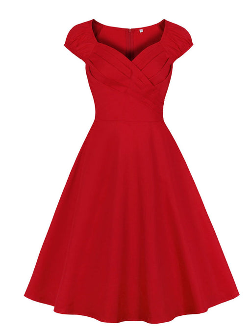 Red Sweet Heart Collar 1950S Swing Vintage Dress