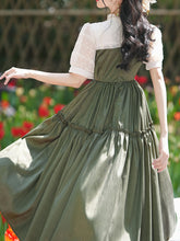 Load image into Gallery viewer, White Puff Sleeve With Green Cute Dress Vintage Princess Dress