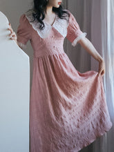 Load image into Gallery viewer, Pink Lace Collar Puff Sleeve Vintage 1950S Dress