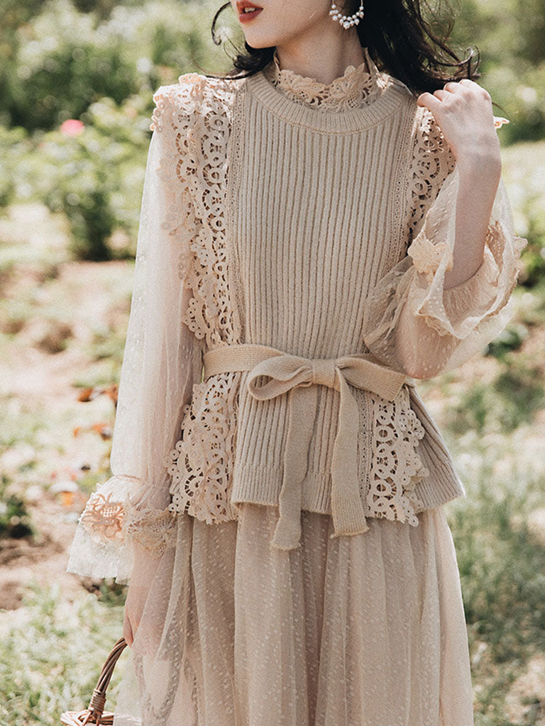 Romantic Fall Long Sleeve Vintage Knitting Vest Dress Set – Jolly Vintage