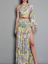 Load image into Gallery viewer, Floarl Print One Shoulder Hollow High Slit Maxi Dress