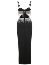 Load image into Gallery viewer, Black Spaghetti Strap Rhinestones Slit Sexy Gown Party Dress