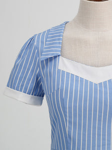 Square Collar Stripe 1950S Vintage Dress