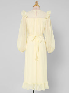 Yellow Ruffles Collar Long Sleeve 1950S Vintage Dress