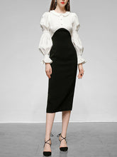 Load image into Gallery viewer, White Peter Pan Collar Long Sleeve Fake Two Piece Little Black Dress
