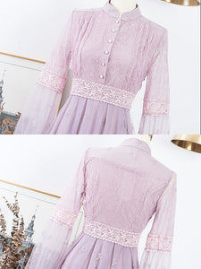 Embroidered Puff Long Sleeve Edwardian Revival Dress