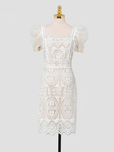 Load image into Gallery viewer, White Square Collar Puff Sleeve 1950S Lace Dress