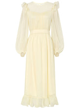 Load image into Gallery viewer, Yellow Ruffles Collar Long Sleeve 1950S Vintage Dress