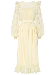 Yellow Ruffles Collar Long Sleeve 1950S Vintage Dress