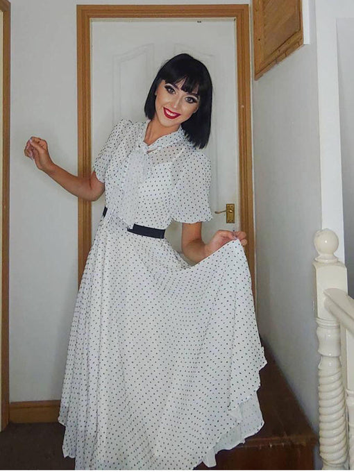 Adult 50s Cutie Polka Dot Dress Costume - Black/White - M/L (8-12)