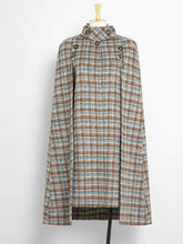 Load image into Gallery viewer, Sweet Brown Plaid Long Sleeve Dress Cape Women&#39;s Coat