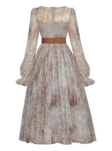 Load image into Gallery viewer, Retro Palace Puffed Sleeves Lace Tulle Print Vintage Swing Dress