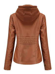 Winter‘s Coat Long Sleeve PU Leather With faux fur lined Warm Hooded Jacket For Women