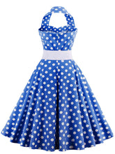 Load image into Gallery viewer, Polka Dots Off the Shoulder High Waist Halter 1950 Dress