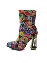 Load image into Gallery viewer, 10CM Luxury Embroidered Chunky High Heel Platform Bootie Vintage Shoes