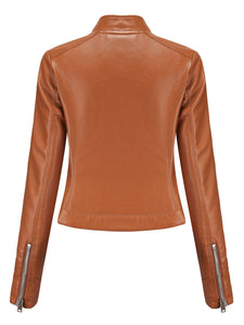 Crop Coat Long Sleeve PU Leather Motorcycle Jacket