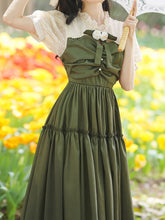 Load image into Gallery viewer, White Puff Sleeve With Green Cute Dress Vintage Princess Dress