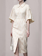 Load image into Gallery viewer, Apricot Peter Pan Collar Slit Embroidered 1940S Vintage Dress