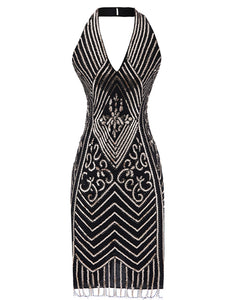 1920S Halter Fringed Sequin Gatsby Flapper Dress