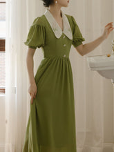 Load image into Gallery viewer, Green Chelsea  Floral Embroidered Collar Audrey Hepburn 1950S Dress
