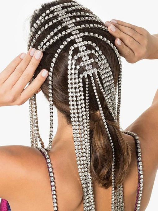 Vintage Rhinestone Hair Chain Long tassel Headband Hair Jewelry for Women