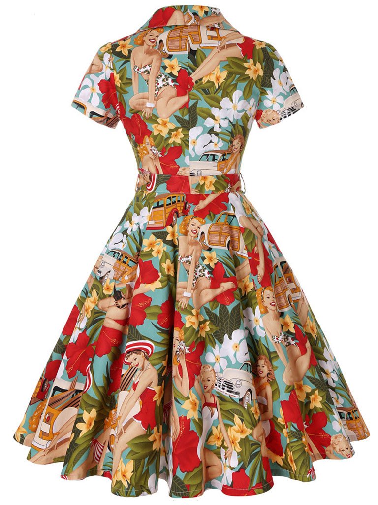 1960S Floral Print Swing Vintage Dress With Belt – Jolly Vintage