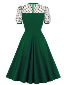 Crew Neck Polka Dots Semi-Sheer 1950S Vintage Dress