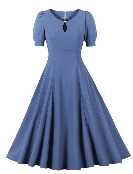 1950s Blue Puff Sleeve Vintage Styel Party Dress