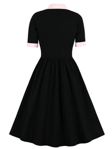 1950S Pink Bowknot Collar Vintage Styel Black Dress
