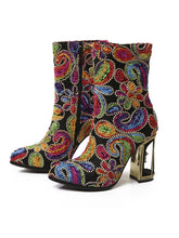 Load image into Gallery viewer, 10CM Luxury Embroidered Chunky High Heel Platform Bootie Vintage Shoes