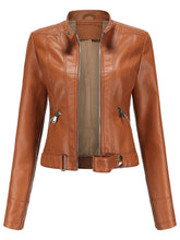 Load image into Gallery viewer, Crop Coat Long Sleeve PU Leather Motorcycle Jacket