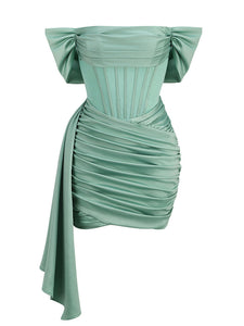 Light Green Off The Shoulder Corset Satin Sexy Gown Party Dress